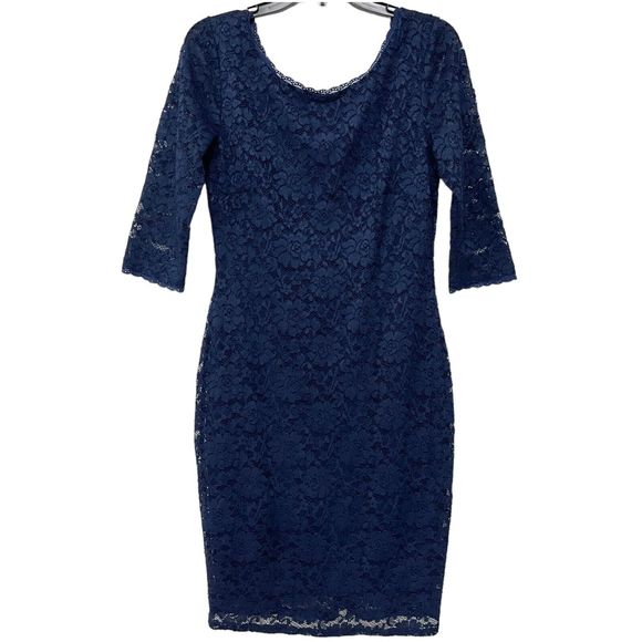 Laundry Lace Bodycon Dress Womens 8 Floral Stretch Blue Shelli Segal Half Sleeve - Picture 1 of 10